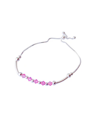 Pulsera De Plata 925 Ajustable Cristales Rosa