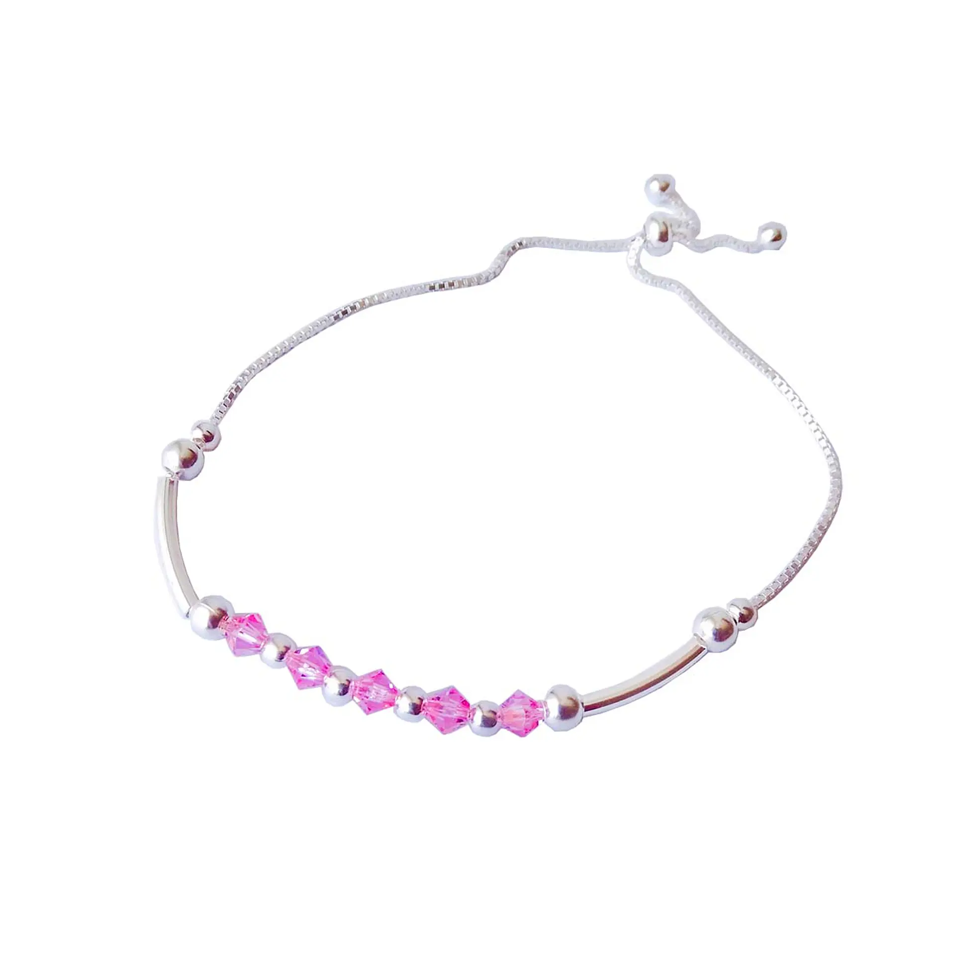 Pulsera De Plata 925 Ajustable Cristales Rosa 1