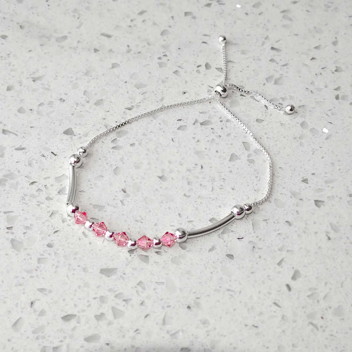 Pulsera De Plata 925 Ajustable Cristales Rosa 3