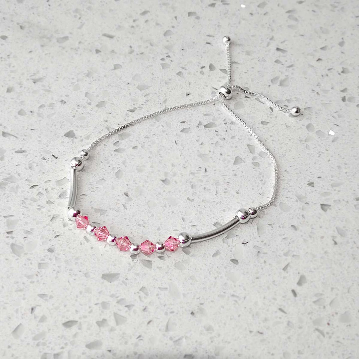 Pulsera De Plata 925 Ajustable Cristales Rosa 3