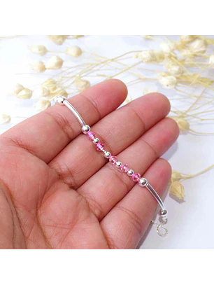 Pulsera De Plata 925 Ajustable Cristales Rosa