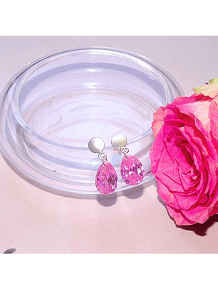 Aros De Plata 925 Gotas De Cristal Rosa 2