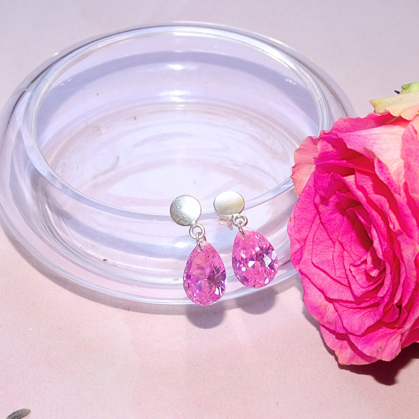 Aros De Plata 925 Gotas De Cristal Rosa 2 2