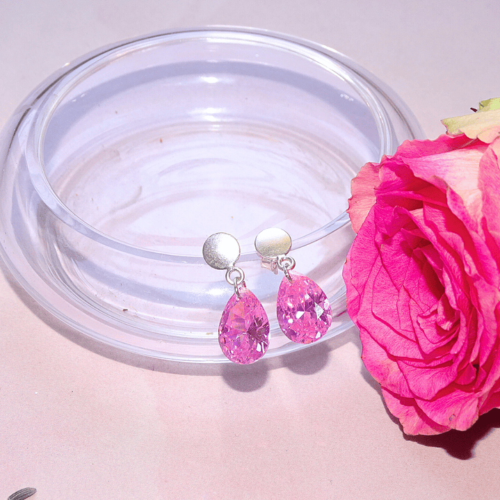 Aros De Plata 925 Gotas De Cristal Rosa 2 2