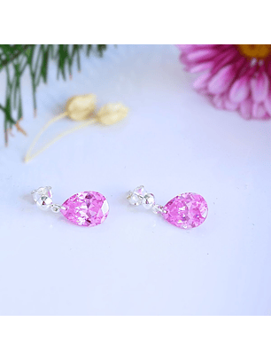 Aros De Plata 925 Gotas De Cristal Rosa 3
