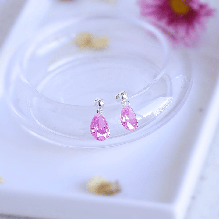 Aros De Plata 925 Gotas De Cristal Rosa 3 3
