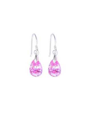 Aros De Plata 925 Gotas De Cristal Rosa