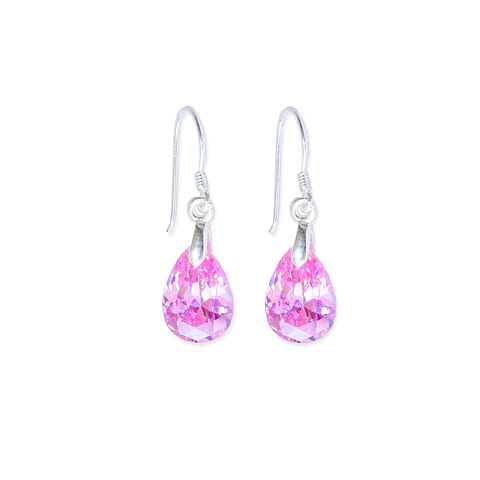 Aros De Plata 925 Gotas De Cristal Rosa