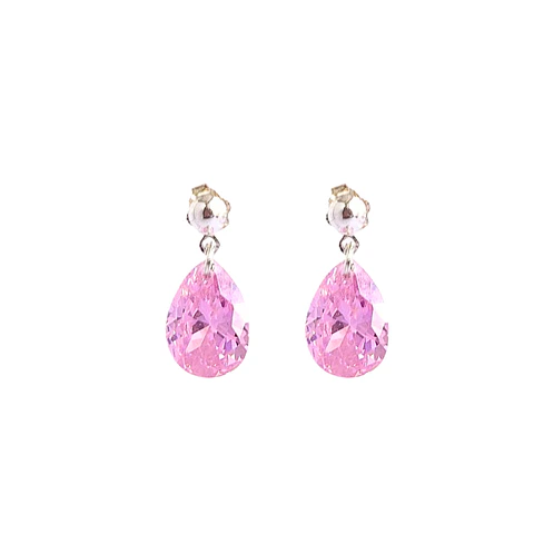 Aros De Plata 925 Gotas De Cristal Rosa 3