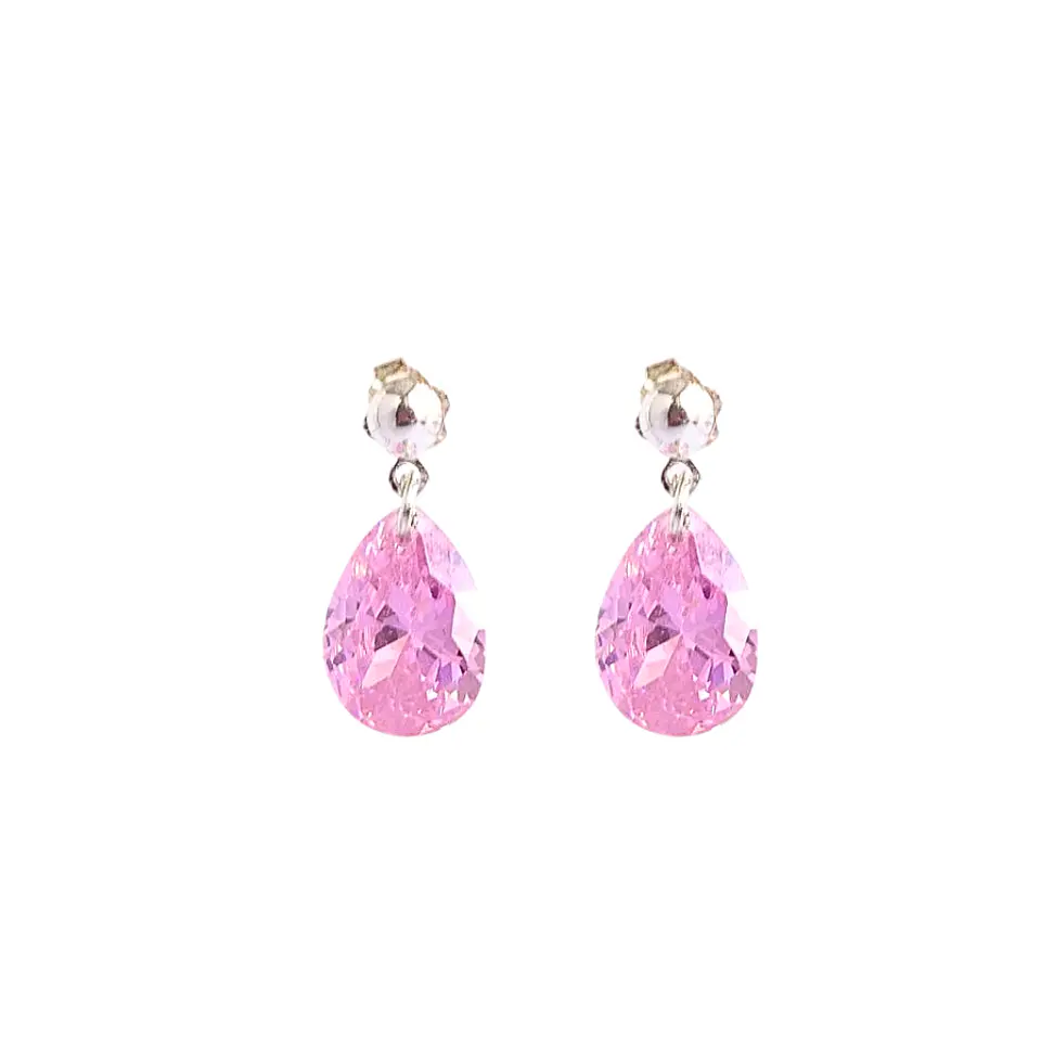 Aros De Plata 925 Gotas De Cristal Rosa 3 1