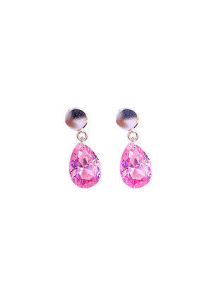 Aros De Plata 925 Gotas De Cristal Rosa 2