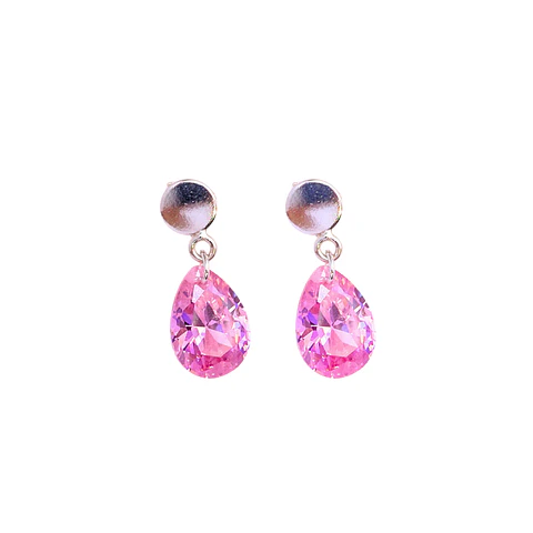Aros De Plata 925 Gotas De Cristal Rosa 2