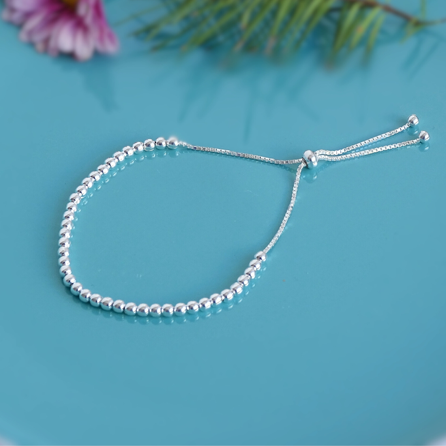 Pulsera De Plata Ley 925 Ajustable Con Bolitas F 4