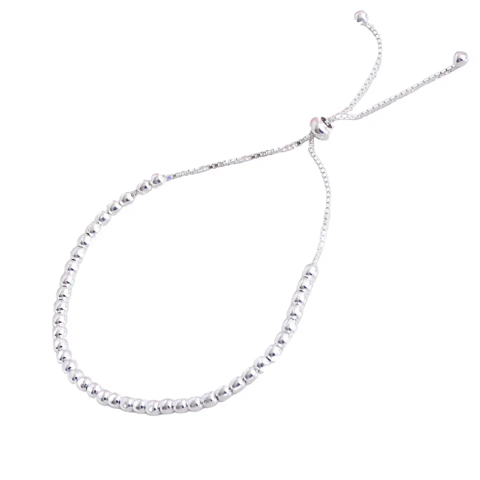 Pulsera De Plata Ley 925 Ajustable Con Bolitas F 1