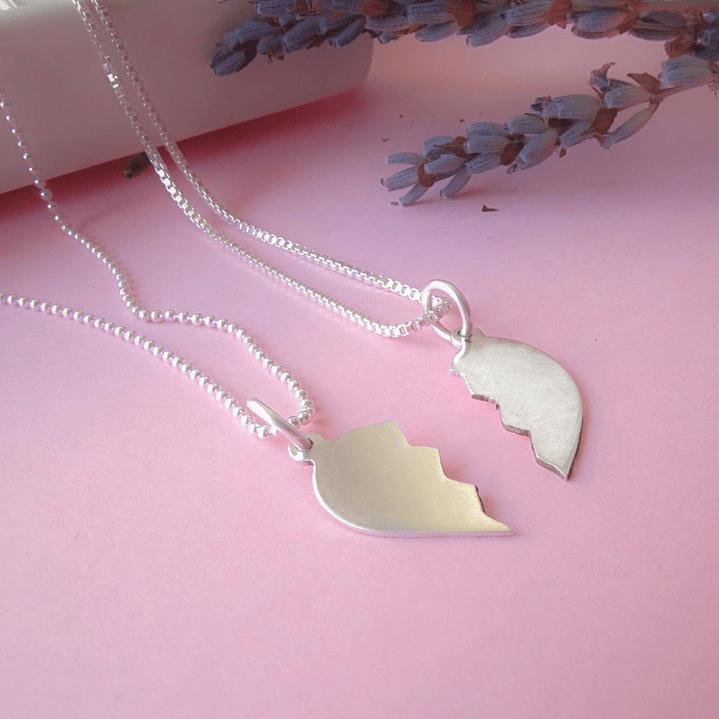 Cadenas De Plata Ley 925 & Corazon Partido (Grabable) 1