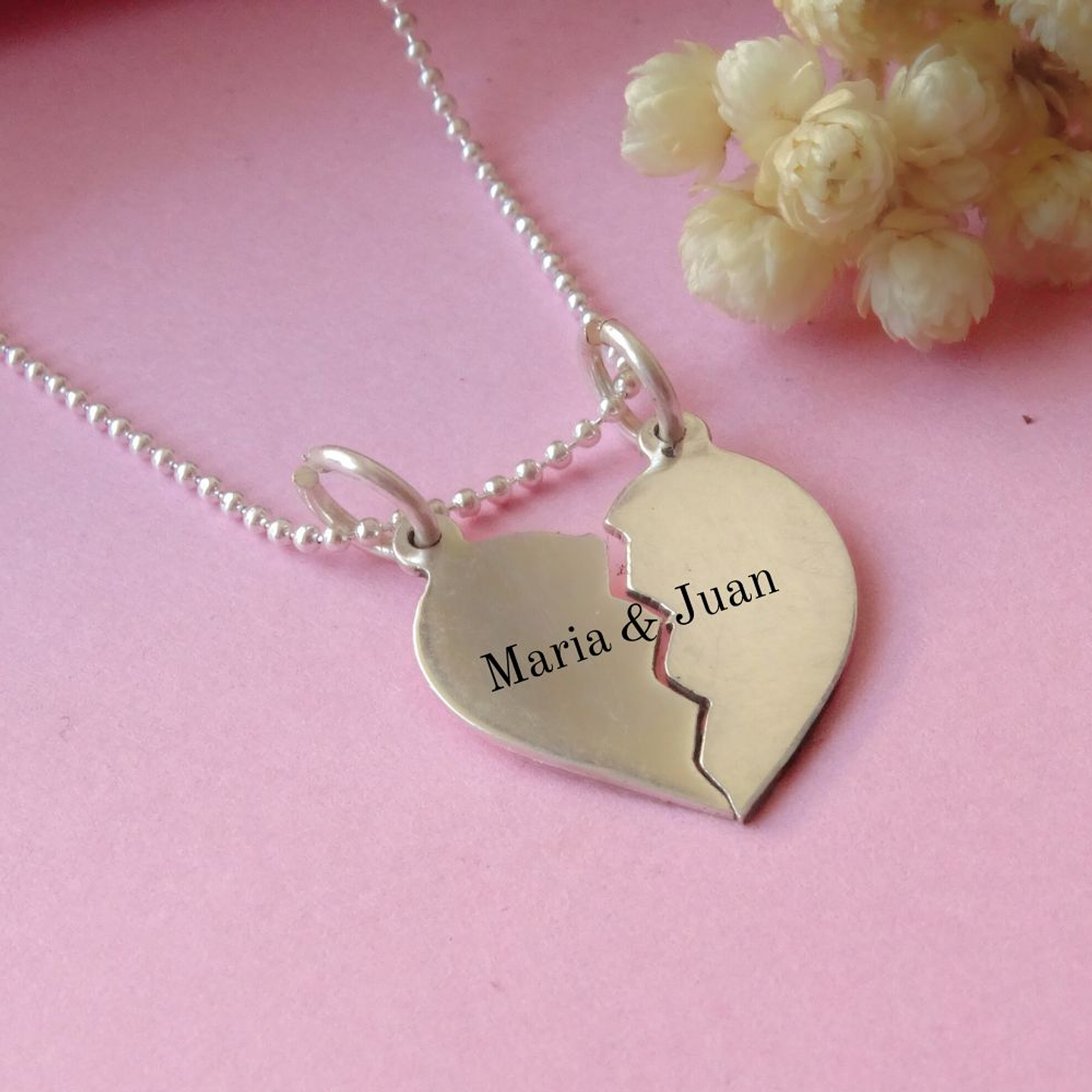 Cadenas De Plata Ley 925 & Corazon Partido (Grabable) 2