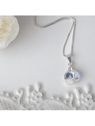 Cadena De Plata Veneciana & Cristal Octagono Aurora Boreal