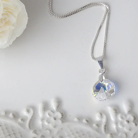 Cadena De Plata Veneciana & Cristal Octagono Aurora Boreal