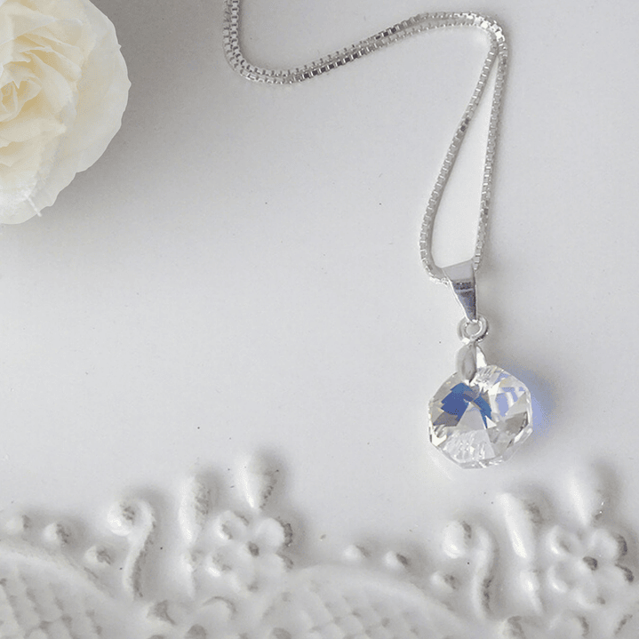 Cadena De Plata Veneciana & Cristal Octagono Aurora Boreal 2