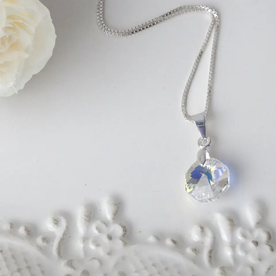 Cadena De Plata Veneciana & Cristal Octagono Aurora Boreal 2