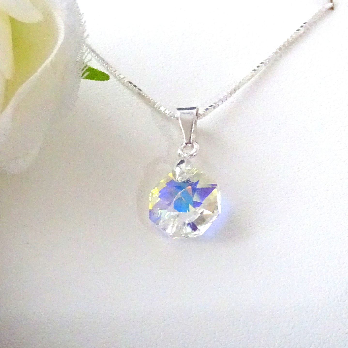 Cadena De Plata Veneciana & Cristal Octagono Aurora Boreal 3