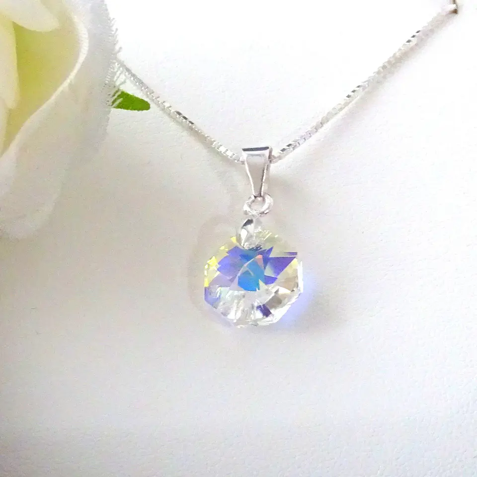 Cadena De Plata Veneciana & Cristal Octagono Aurora Boreal 3