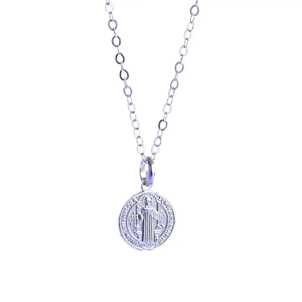 Collar Medalla San Benito Plata 925 · Cadena Rolo 1