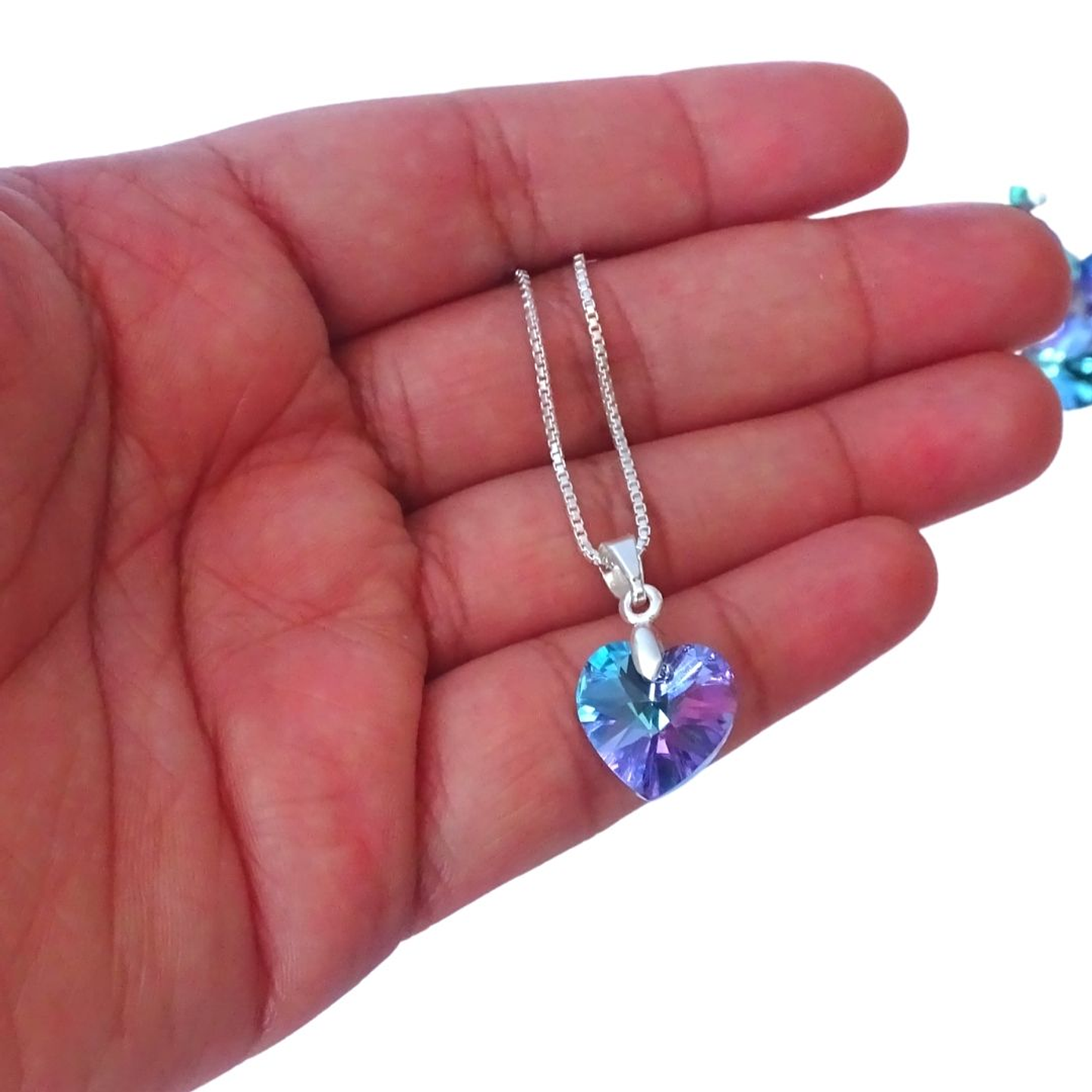 Collar De Plata Veneciana & Corazón Cristal Swarovski 12