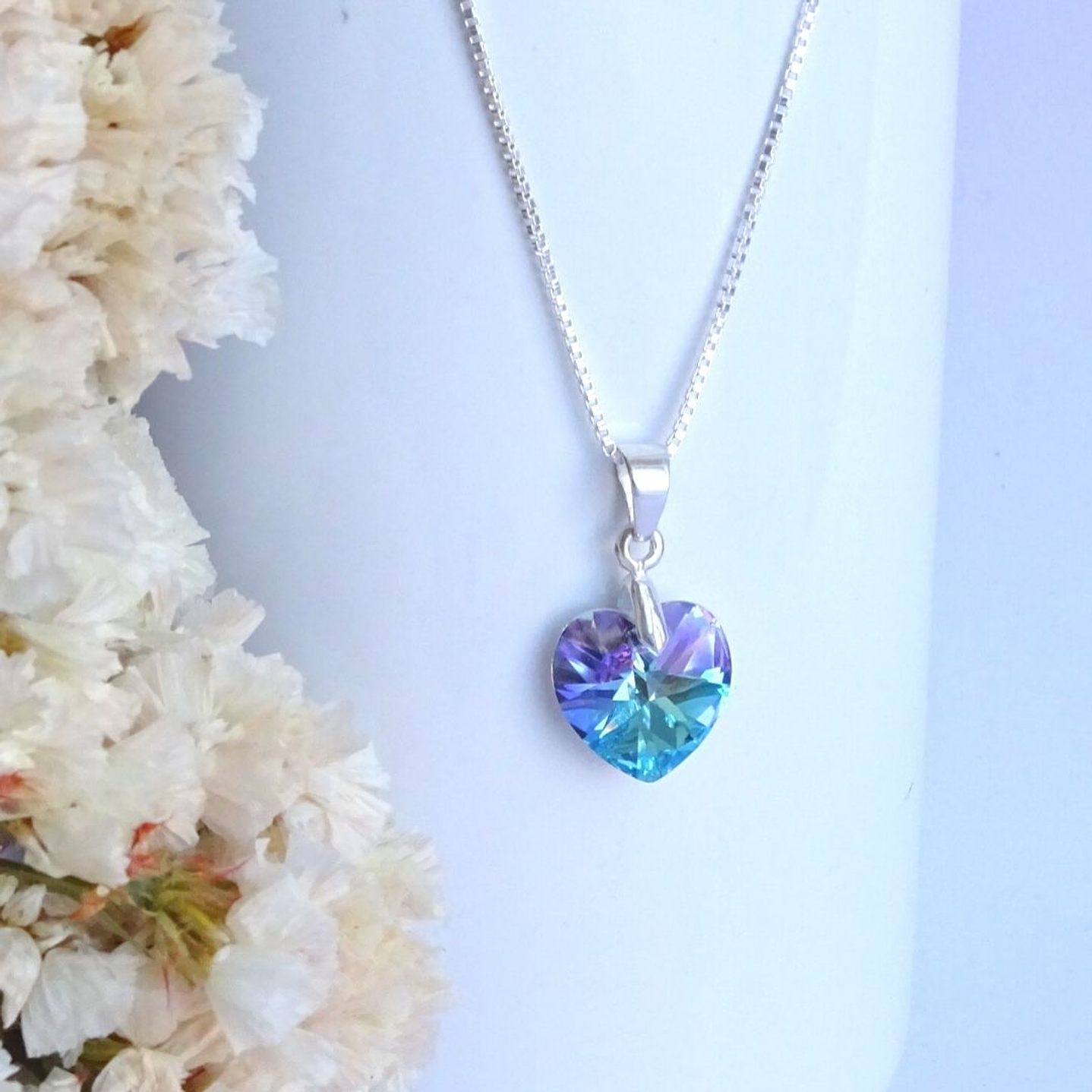 Collar De Plata Veneciana & Corazón Cristal Swarovski 11