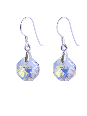 Aros De Plata 925 De Octágonos Cristal Aurora Boreal