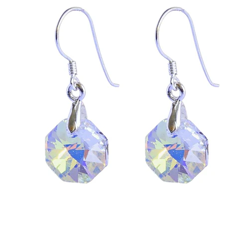 Aros De Plata 925 De Octágonos Cristal Aurora Boreal