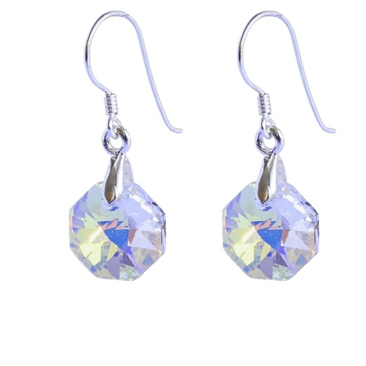 Aros De Plata 925 De Octágonos Cristal Aurora Boreal 1