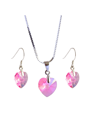 Conjunto de Plata Corazones Rosa