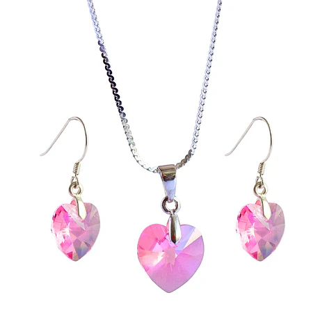 Conjunto de Plata Corazones Rosa