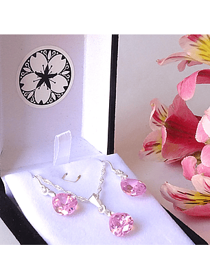 Conjunto de Plata Corazones Rosa