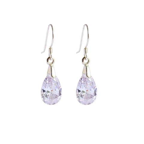 Aros De Plata 925 Gotas De Cristal Brillante
