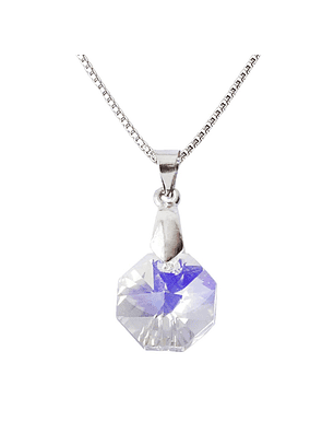 Cadena De Plata Veneciana & Cristal Octagono Aurora Boreal
