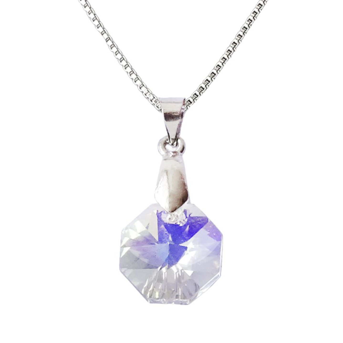 Cadena De Plata Veneciana & Cristal Octagono Aurora Boreal 1