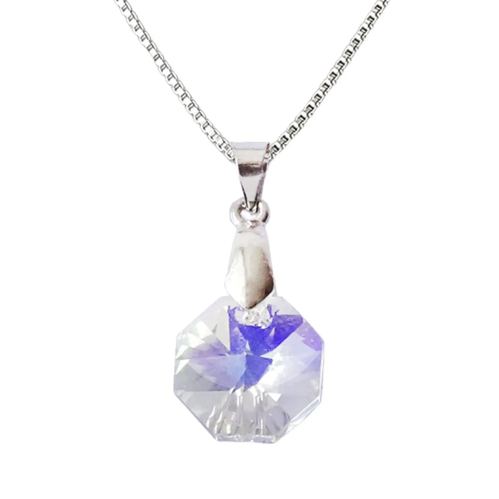 Cadena De Plata Veneciana & Cristal Octagono Aurora Boreal 1
