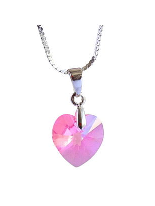 Cadena De Plata Serpiente & Corazón Cristal Rosa II