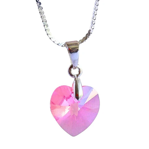 Cadena De Plata Serpiente & Corazón Cristal Rosa II
