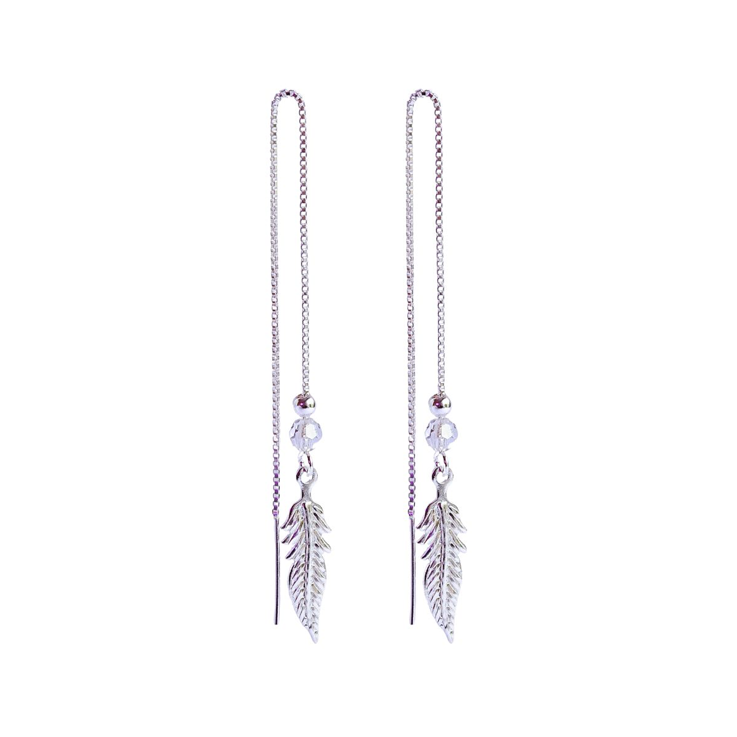 Aros De Plata 925 Plumas con Cristales Violeta/ Azul/ Rosa/ Negro 3