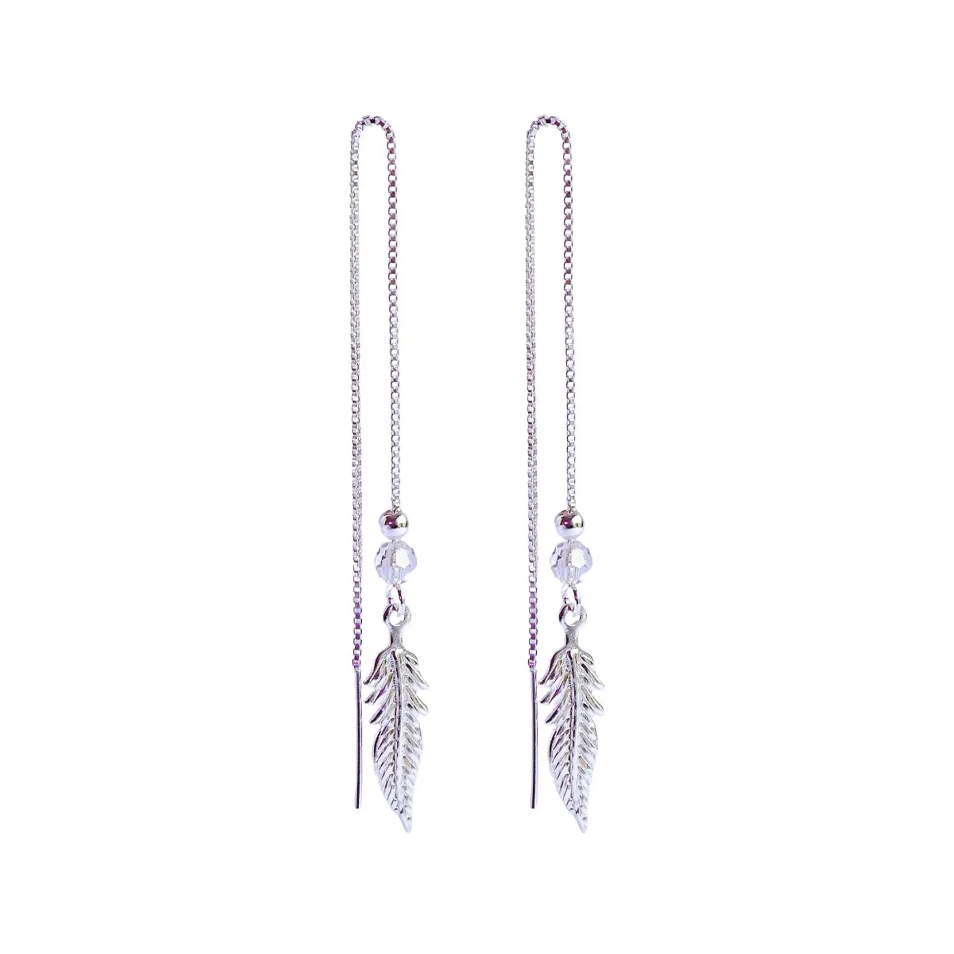 Aros De Plata 925 Plumas con Cristales Violeta/ Azul/ Rosa/ Negro 3