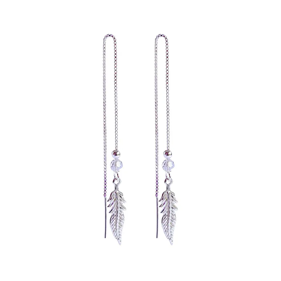 Aros De Plata 925 Plumas con Cristales Violeta/ Azul/ Rosa/ Negro 3