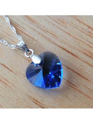 Collar De Plata Singapur & Corazón Cristal Swarovski