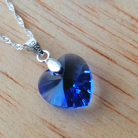 Collar De Plata Singapur & Corazón Cristal Swarovski