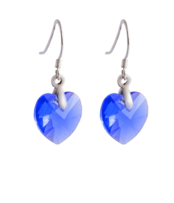 Aros De Plata 925 de Corazón Cristal Azul