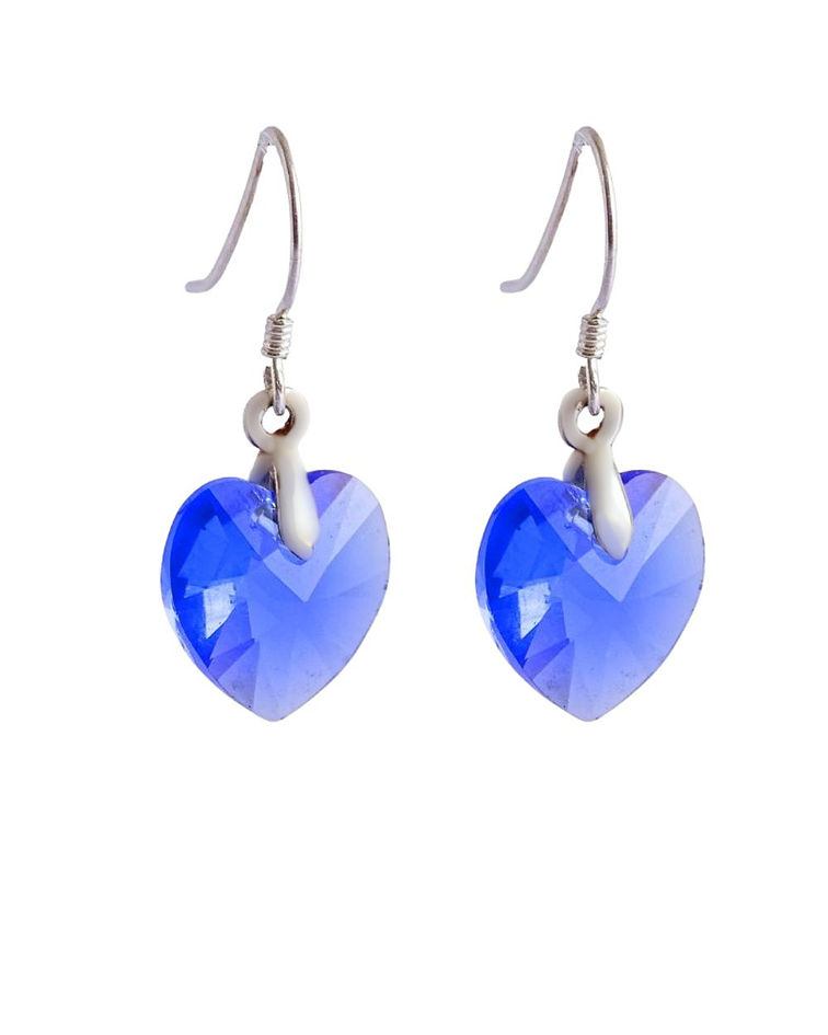 Aros De Plata 925 de Corazón Cristal Azul