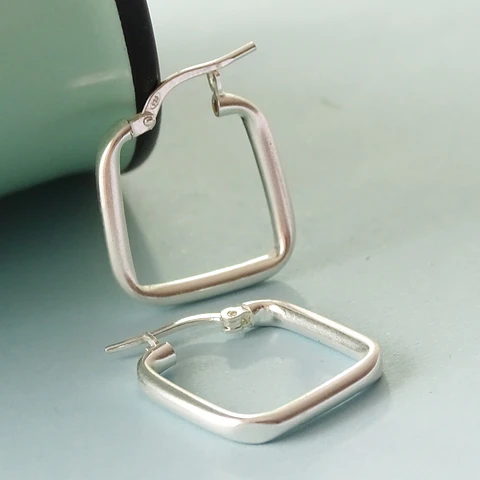 Aros De Plata 925 Argollas Cuadradas