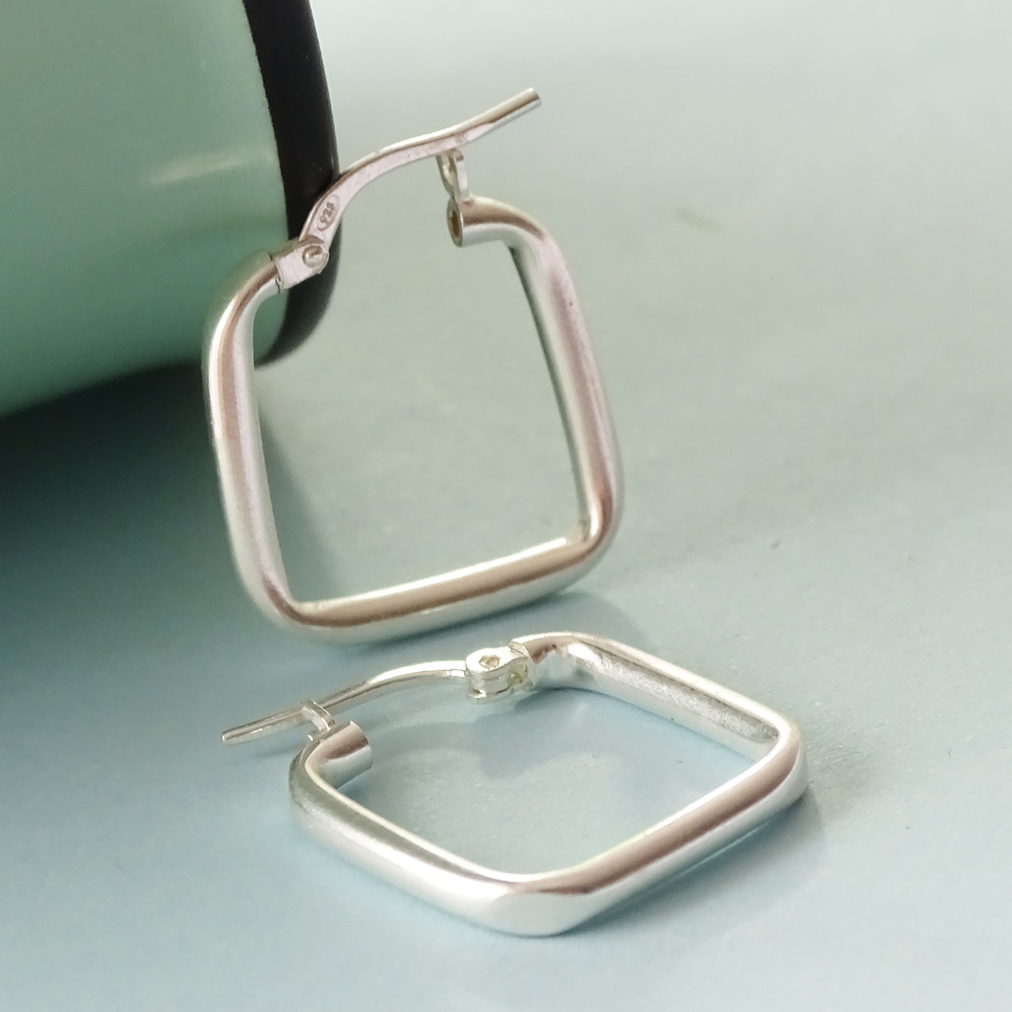 Aros De Plata 925 Argollas Cuadradas 2